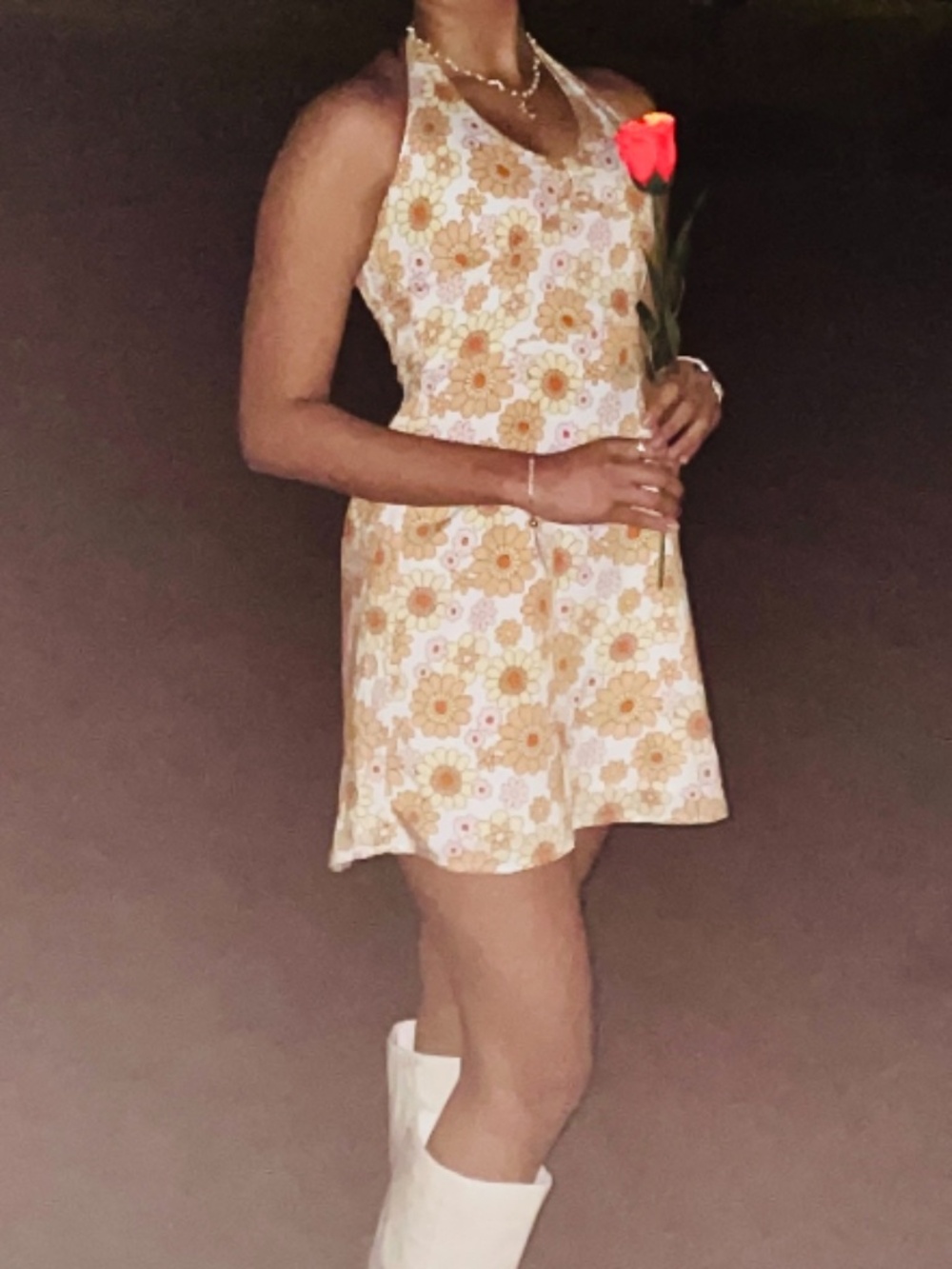 Hollister Yellow Floral Halter Tie-Back Mini Dress | XS | Y2K Cottagecore